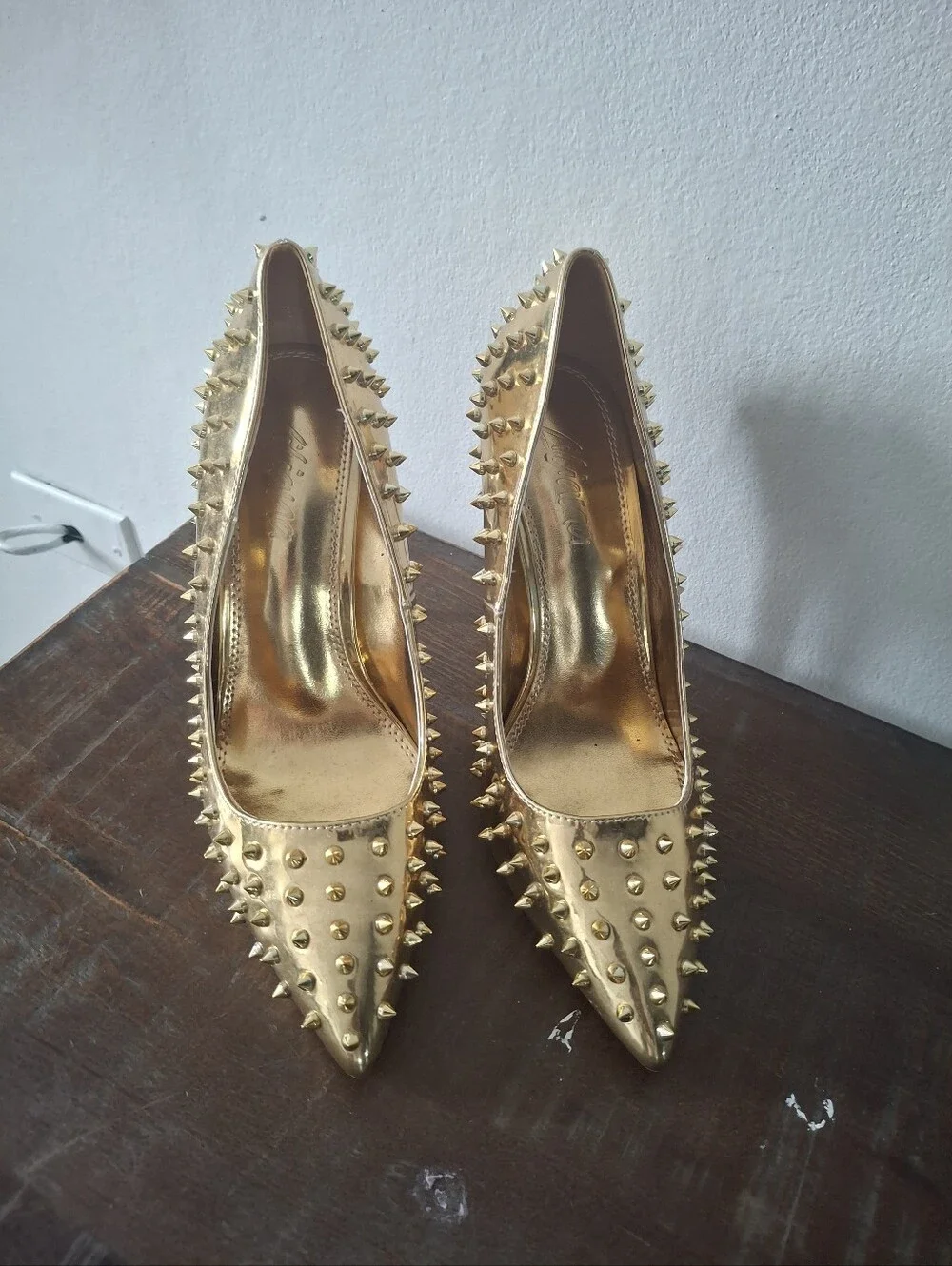 Gold Studded Pointed-Toe High Heels